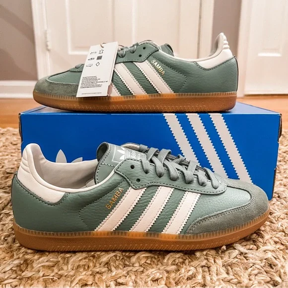 NWT Adidas Samba OG Originals Silver Green Sneakers Size Women’s 6.5 - Picture 8 of 15